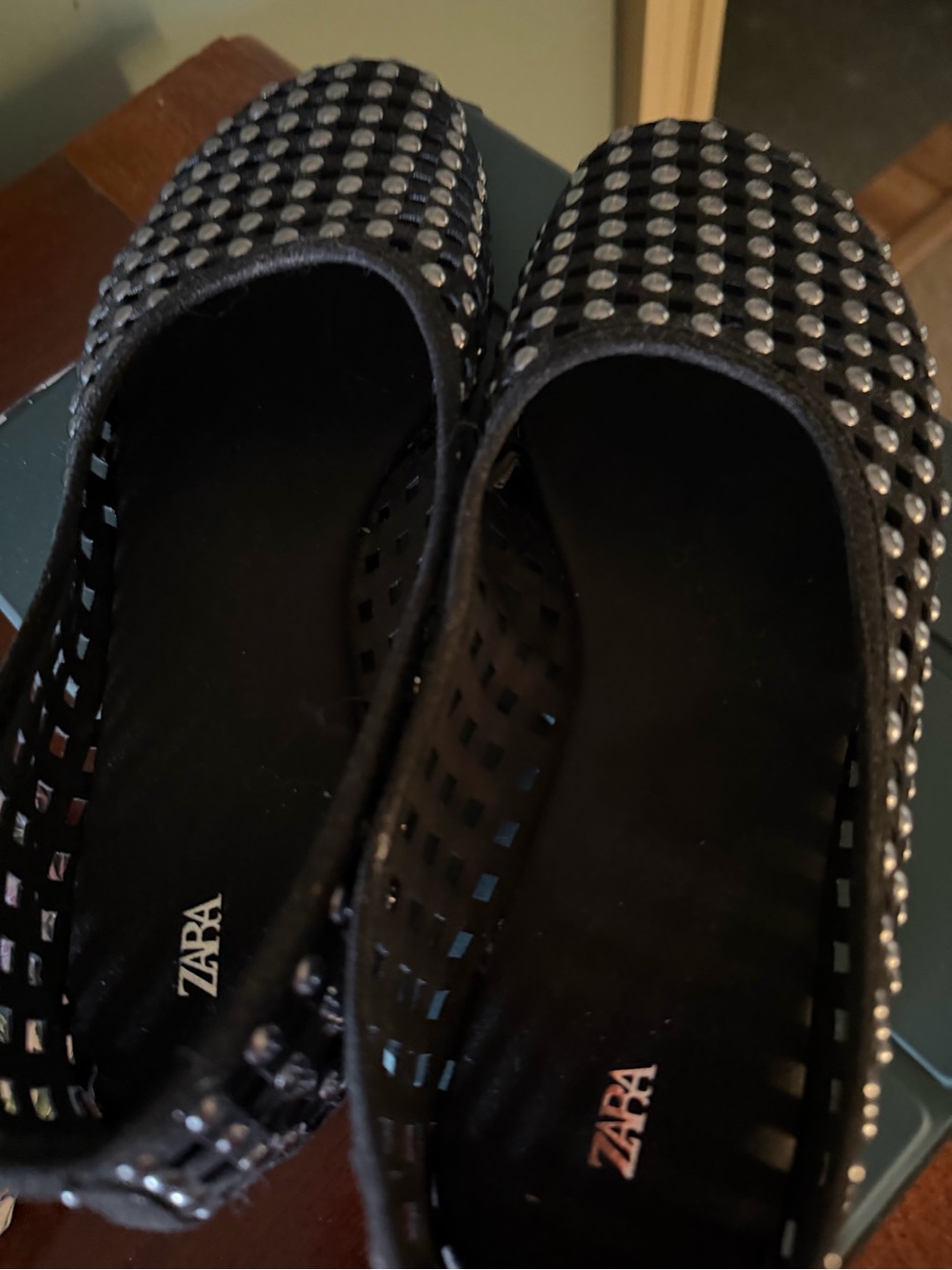 ZARA Black Studded Slip-On Flats